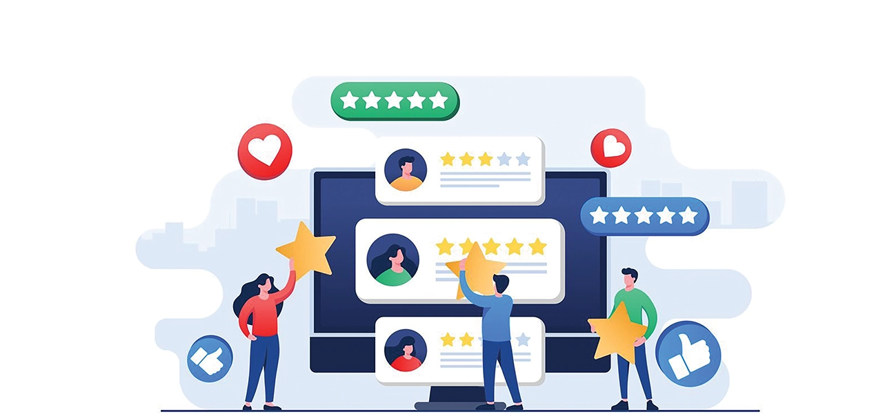 Customers rating service with stars, likes and reviews